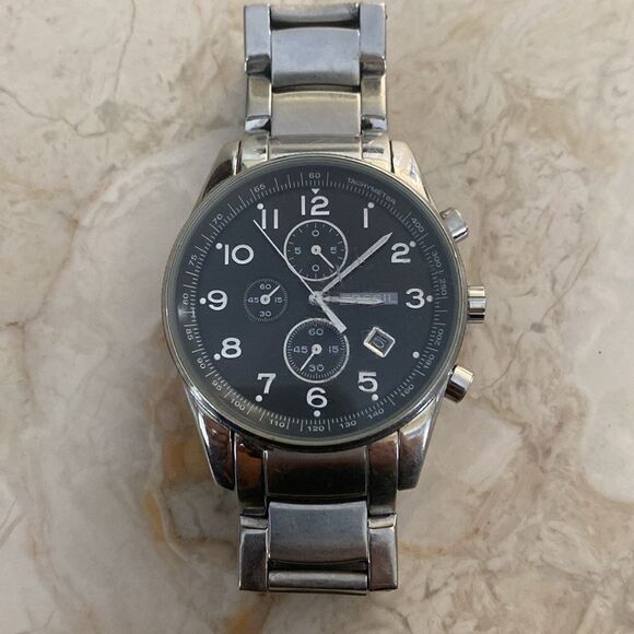 Fossil Arkitekt Chronograph Watch Men 45mm Silver Tone Date 8.25" - Picture 7 of 13